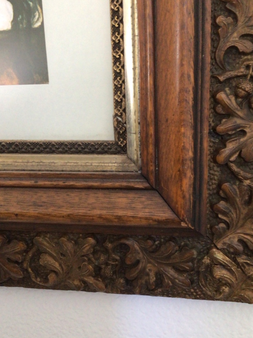 Ornate Carved Wood Picture Frame with Mat and Art Print - Brown - Picture 4 of 8